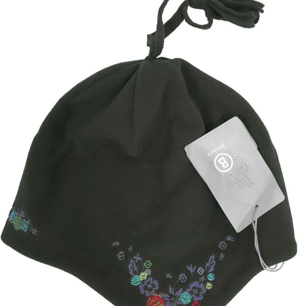 NEW $195 Bogner Womens Fleece Hat!  Green With Colorful Floral Embroidery